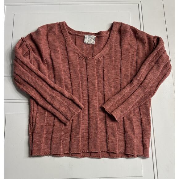 Hippie Rose Textured Knit Sweater Small Soft V Neck Red Pink - Picture 1 of 5